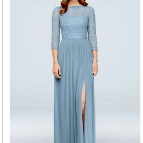 3/4-Sleeve Illusion Lace and Mesh Bridesmaid Dress - Picture 1 of 8